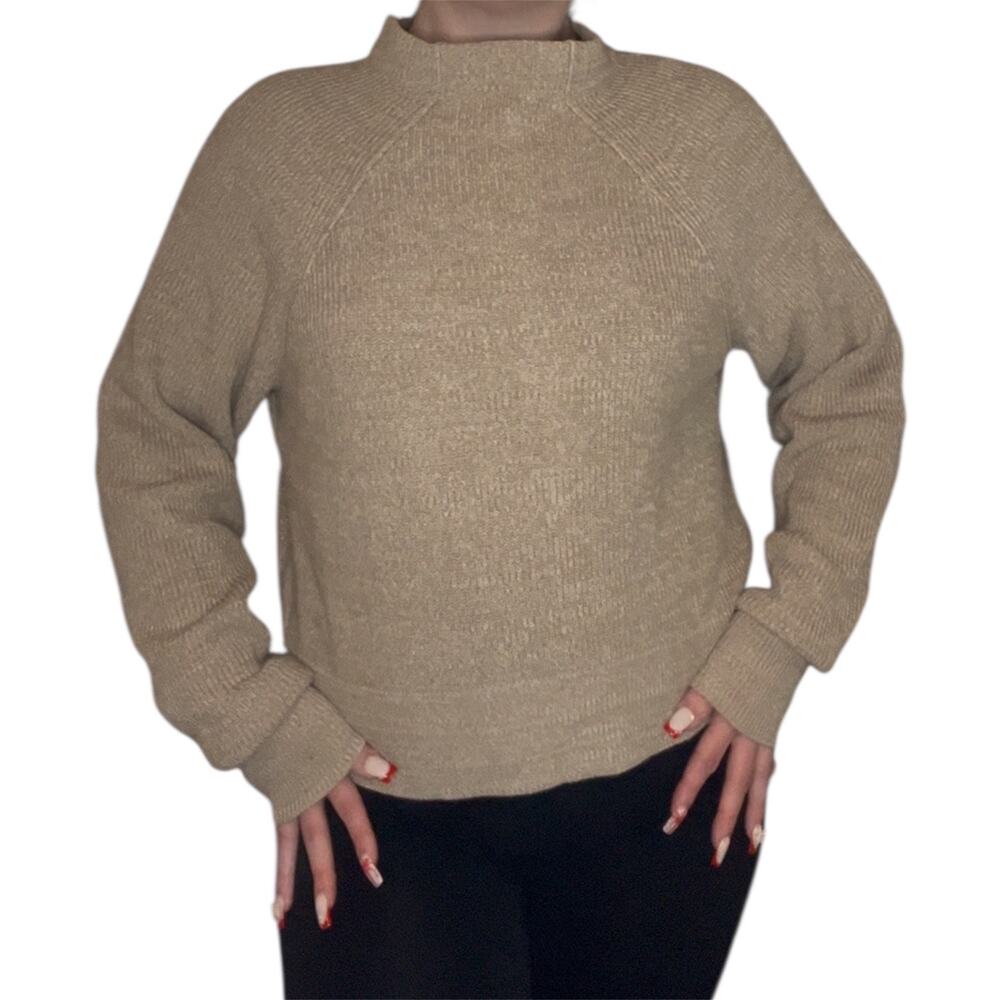 Free People Ribbed Knit Raglan Sweater Neutral Oatmeal Cozy Pullover‎ Sz Small